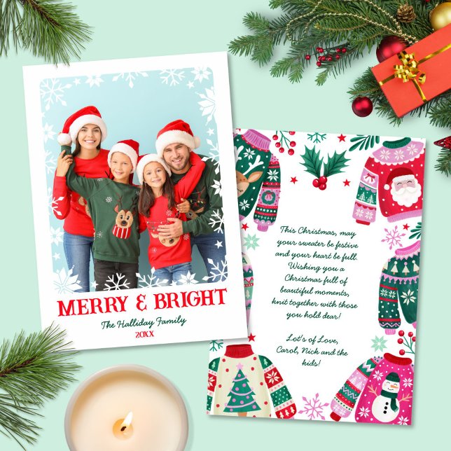 Merry and Bright Snowflakes 1 Photo Christmas Holiday Card (Merry and Bright Snowflakes 1 Photo Christmas Holiday Card)