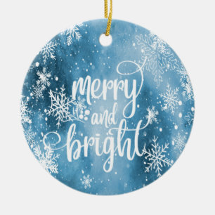 Merry And Bright,Snowflakes,Blue Ceramic Tree Decoration