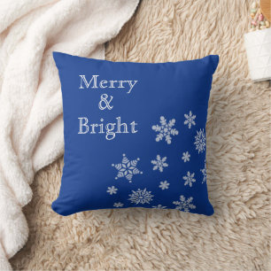 Merry and Bright Snowflakes Blue Christmas    Cushion
