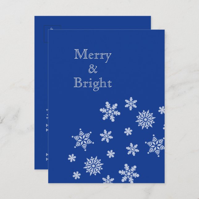 Merry and Bright Snowflakes Blue Christmas    Postcard (Front/Back)