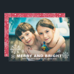Merry and Bright Snowflakes Christmas Photo Holiday Card<br><div class="desc">Modern and whimsical holiday photo card featuring simple typography and snowflakes accent. personalise by adding names and photo.</div>