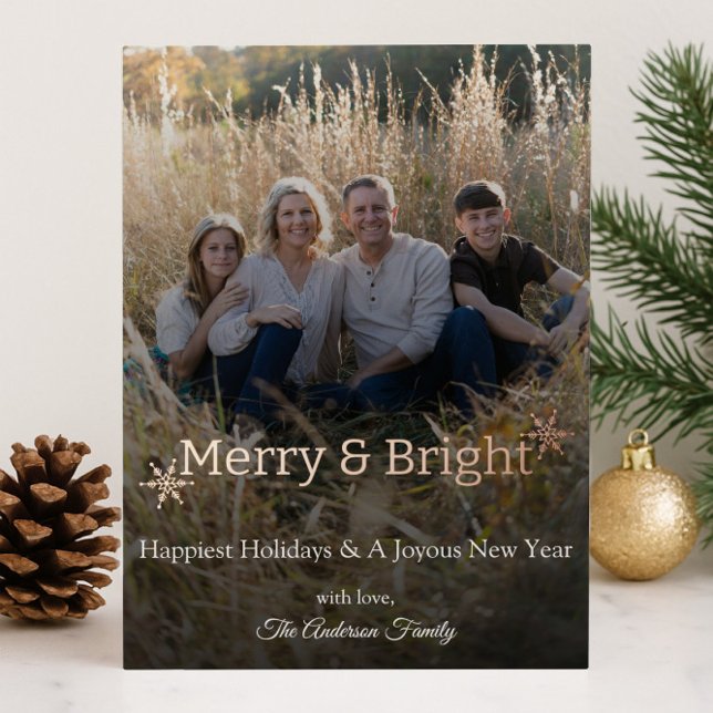 Merry and Bright Snowflakes Photo Foil Card (Merry and Bright Snowflakes Foil Holiday Photo Card)
