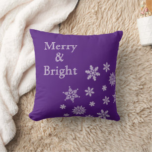 Merry and Bright Snowflakes Purple Christmas  Cushion