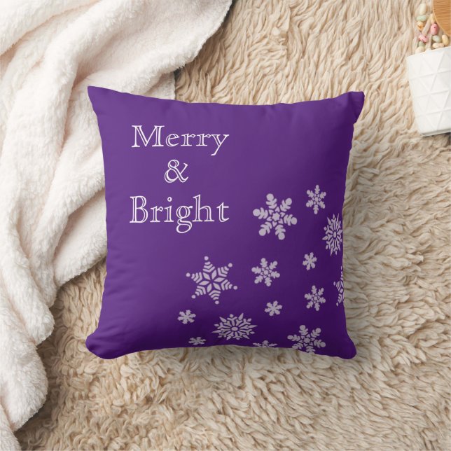 Merry and Bright Snowflakes Purple Christmas  Cushion (Blanket)