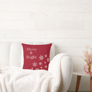 Merry and Bright Snowflakes Red Christmas Cushion