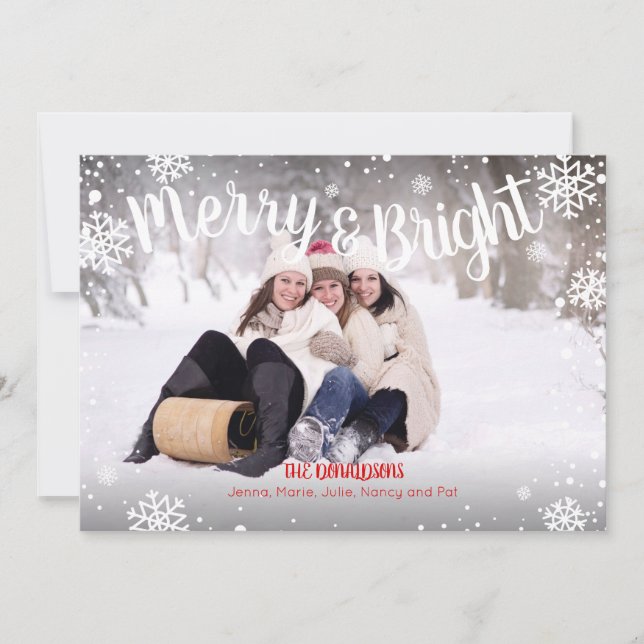Merry and Bright Snowflakes White Christmas Card (Front)