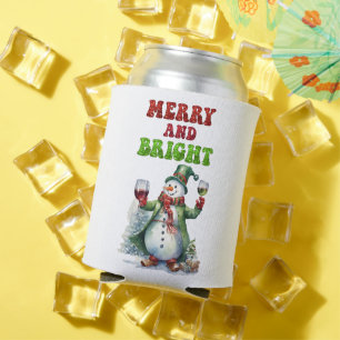 Merry and Bright Snowman Can Cooler