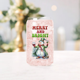 Merry and Bright Snowman  Can Glass