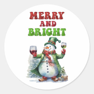 Merry and Bright Snowman  Classic Round Sticker