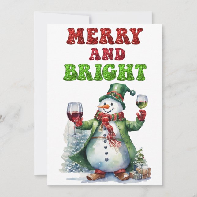 Merry and Bright Snowman  Holiday Card (Front)