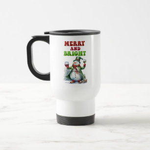 Merry and Bright Snowman  Travel Mug