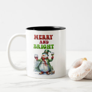 Merry and Bright Snowman  Two-Tone Coffee Mug