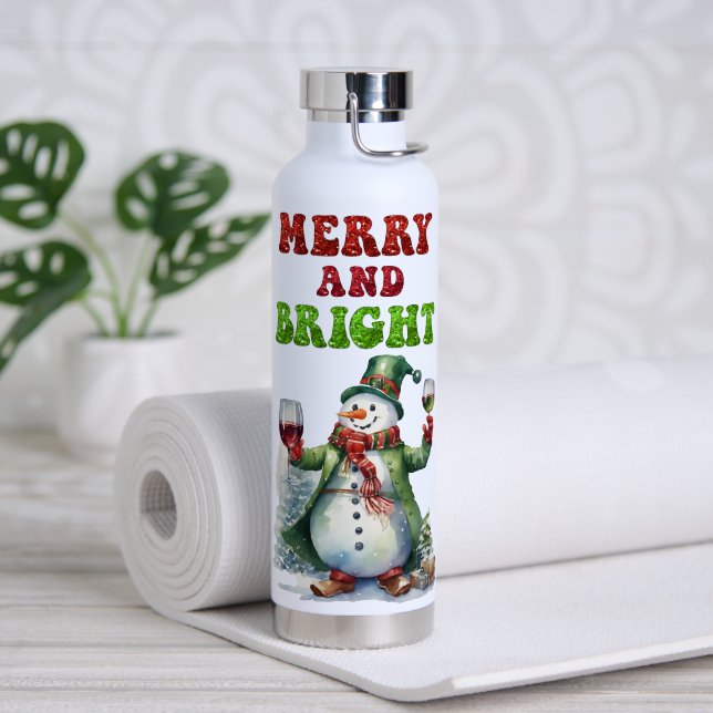 Merry and Bright Snowman  Water Bottle (Yoga (Rotated))