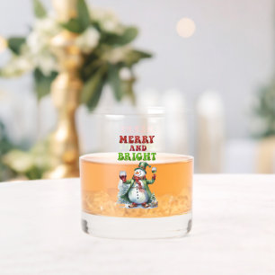 Merry and Bright Snowman  Whiskey Glass