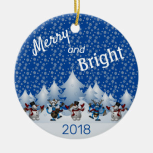 Merry and Bright Snowmen Ceramic Tree Decoration