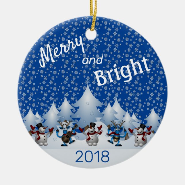 Merry and Bright Snowmen Ceramic Tree Decoration (Front)