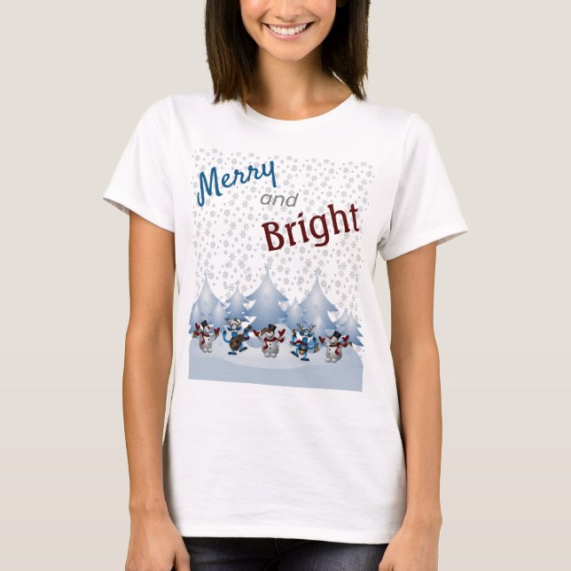 Merry and Bright Snowmen T-Shirt (Front)