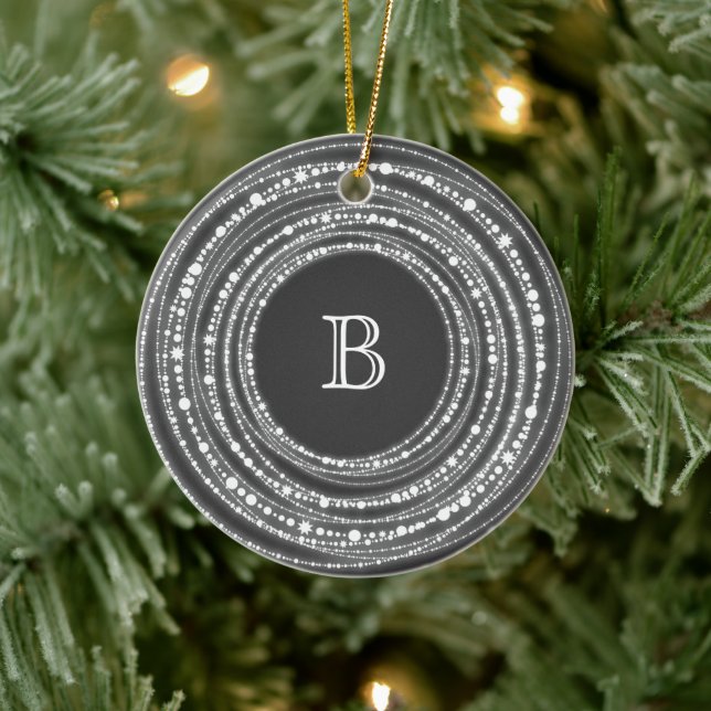 Merry And Bright Sparkles Monogram Christmas Photo Ceramic Tree Decoration (Tree)