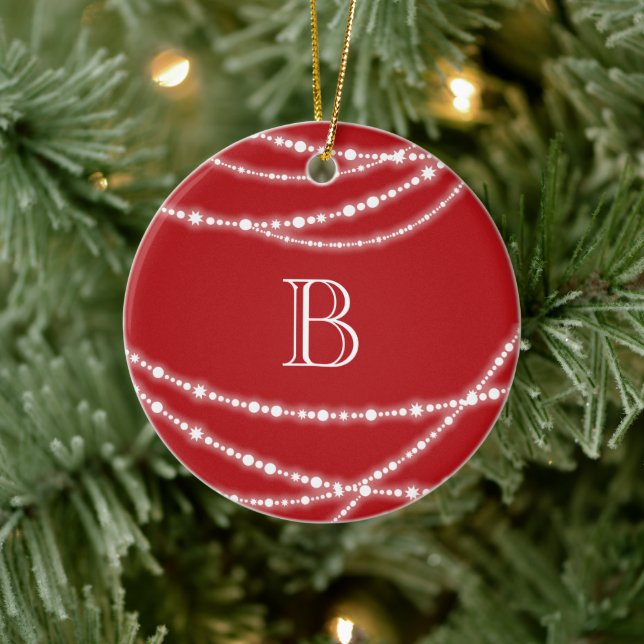 Merry And Bright Sparkles Monogram Christmas Photo Ceramic Tree Decoration (Tree)