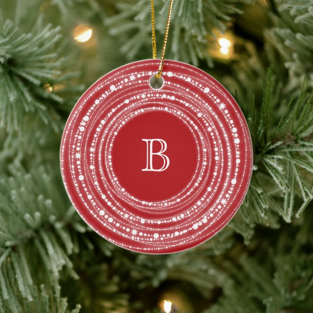 Merry And Bright Sparkles Monogram Christmas Photo Ceramic Tree Decoration (Tree)