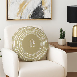 Merry And Bright Sparkles Monogram Stylish Holiday Round Cushion