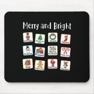 Merry And Bright Speech Therapist AAC SLP Christma Mouse Mat