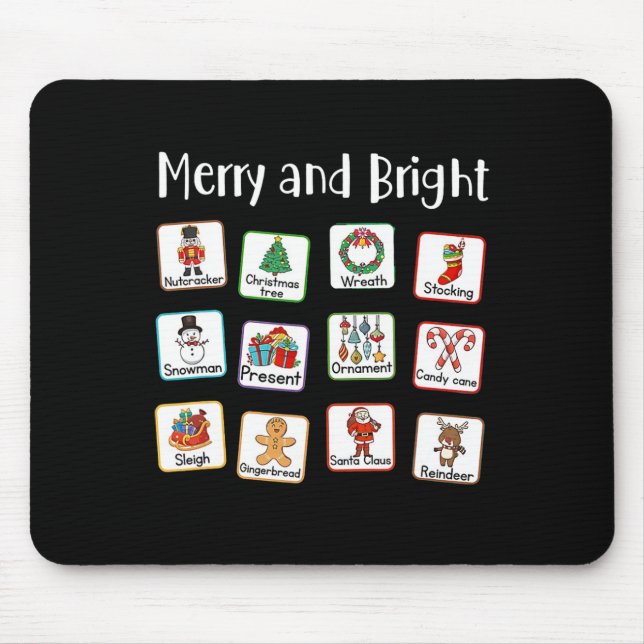 Merry And Bright Speech Therapist AAC SLP Christma Mouse Mat (Front)