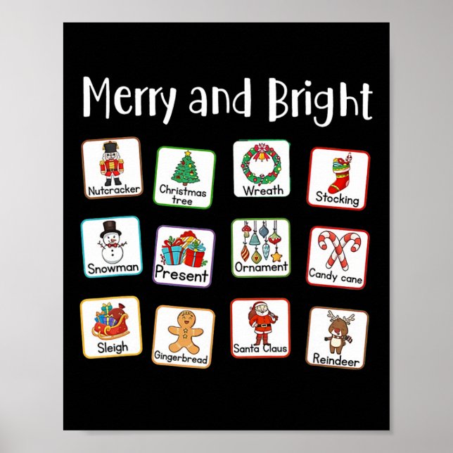Merry And Bright Speech Therapist AAC SLP Christma Poster (Front)