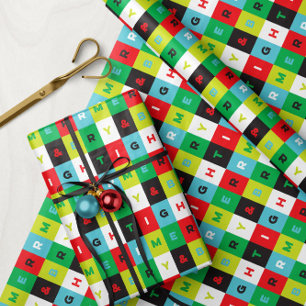 Merry and Bright Squares of Colourful Type Pattern Wrapping Paper