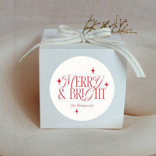 Merry and Bright Stars Simple Classic Round Sticker