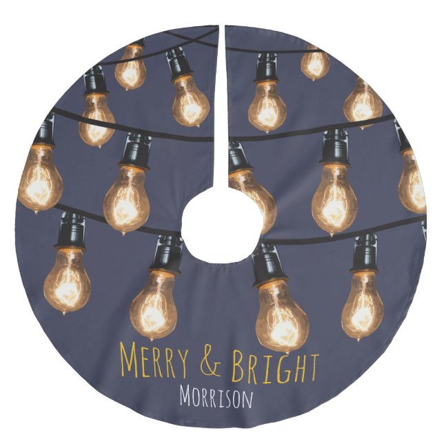 Merry and Bright String of Lights - Personalised Brushed Polyester Tree Skirt (Front)