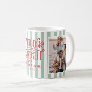 Merry and Bright Striped Family Photo Coffee Mug