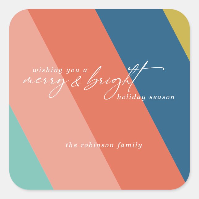Merry and Bright Striped Holiday Sticker (Front)