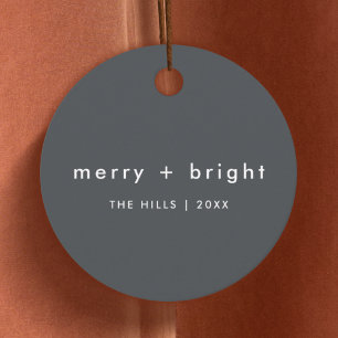 Merry and Bright   Stylish Charcoal Grey Christmas Favour Tags