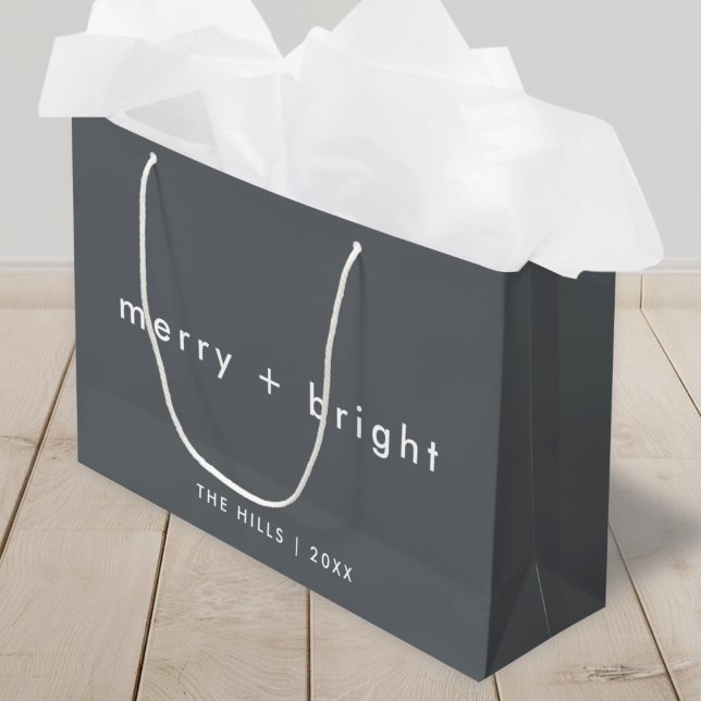 Merry and Bright | Stylish Charcoal Grey Christmas Large Gift Bag (Creator Uploaded)