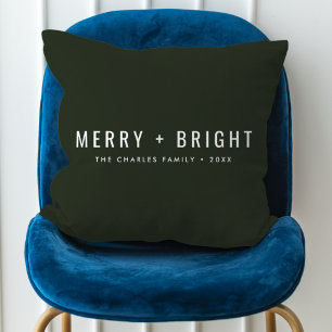 Merry and Bright   Stylish Dark Green Christmas Cushion