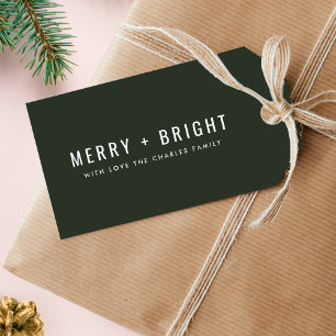 Merry and Bright   Stylish Dark Green Christmas Gift Tags