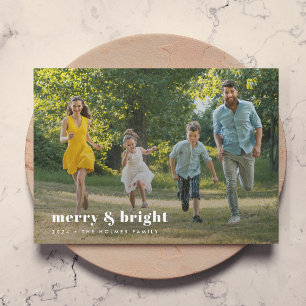 Merry and Bright   Stylish Family Photo Christmas  Holiday Card