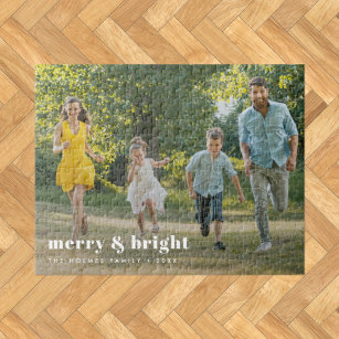 Merry and Bright   Stylish Family Photo Christmas Jigsaw Puzzle