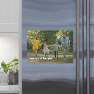 Merry and Bright Stylish Family Photo Magnet Card
