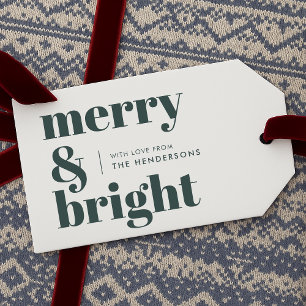 Merry and Bright Stylish Forest Green Christmas Gift Tags