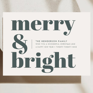 Merry and Bright Stylish Forest Green Christmas Holiday Card