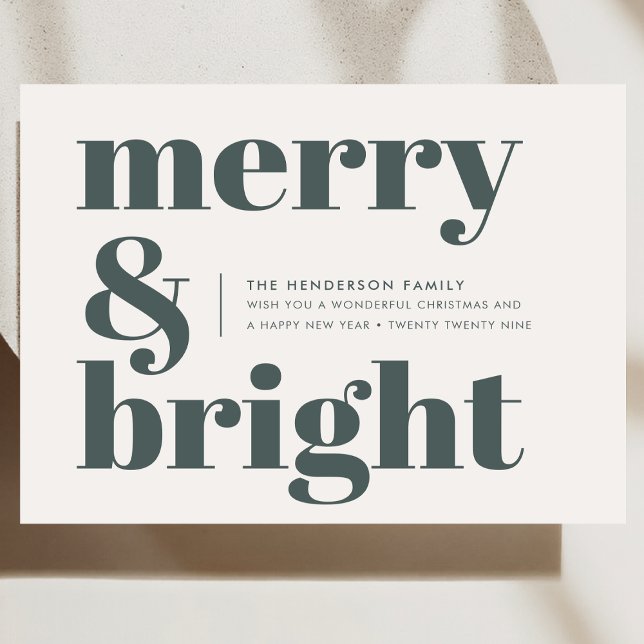 Merry and Bright | Stylish Forest Green Christmas Holiday Card (Stylish, festive, and fully customizable - create your red typography holiday card today)