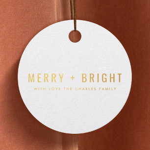 Merry and Bright Stylish Gold and White Christmas Favour Tags