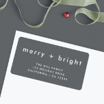 Merry and Bright | Stylish Grey Return Address Label<br><div class="desc">Simple, stylish, trendy "merry bright" return address label with modern minimalist typography in white on a rich charcoal grey background. The greeting, name and address can be easily customised for a personal touch. A quirky, unique christmas label to be paired with our complementary range of cards will mean you stand...</div>