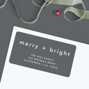 Merry and Bright   Stylish Grey Return Address Label