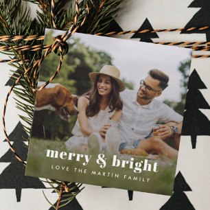 Merry and Bright Stylish Modern Photo Xmas Favour Tags