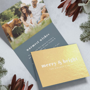 Merry and Bright Stylish Modern Photo Xmas Gold Foil Card