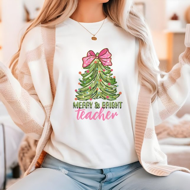 Merry and Bright Teacher Christmas tree shirt (Creator Uploaded)
