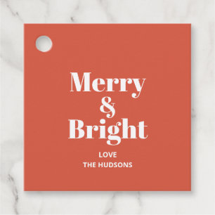 Merry and Bright Terracotta Red Gold Modern Trendy Favour Tags